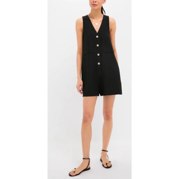 NWT TUCKERNUCK Black Textured Myla Effortless Chic Romper Women's Medium - Picture 1 of 14